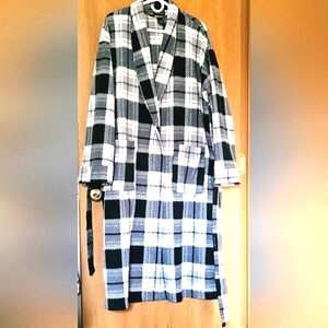 Hill&Archer Polar Fleece Plaid Black-White Men Robe De Chambre XL